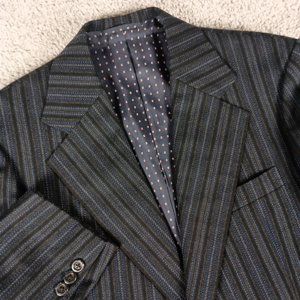 Vintage Ermine Suitings 36R Mens Black Blue Pinstripe 2-Button Tailored Blazer